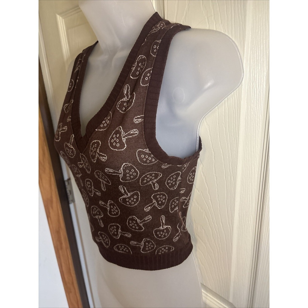 Mixed Threads LA Brown Mushroom Print V-Neck Sleeveless Sweater Vest Small - Picture 3 of 7